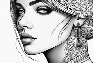 Thin lines of a women side faces tattoo idea