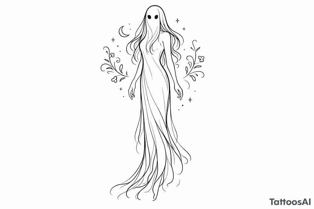 Tall girly ghost line work tattoo idea