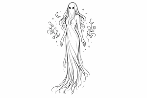 Tall girly ghost line work tattoo idea