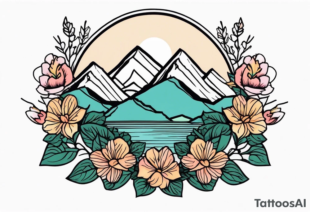 mountains
old school vintage simple traditional design with vintage flowers surrounding
bold color simple tattoo idea