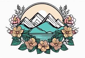 mountains
old school vintage simple traditional design with vintage flowers surrounding
bold color simple tattoo idea