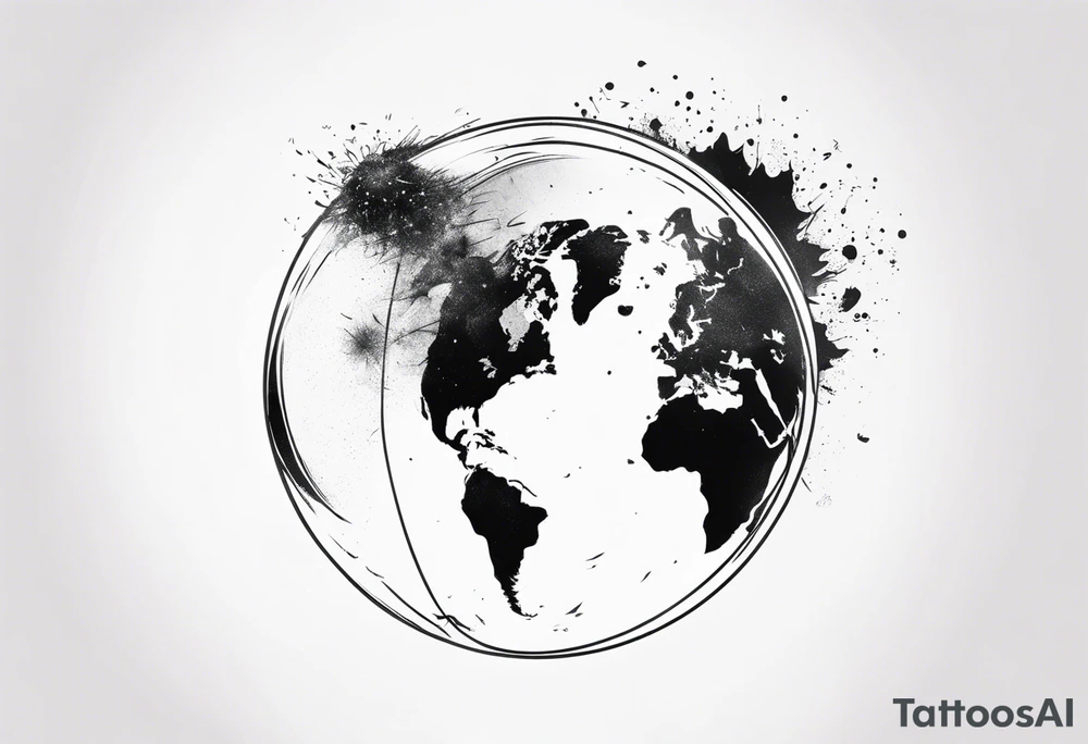 sphere exploding with world map tattoo idea