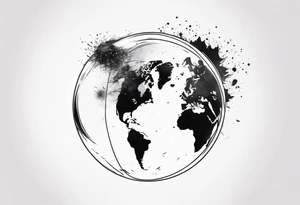 sphere exploding with world map tattoo idea