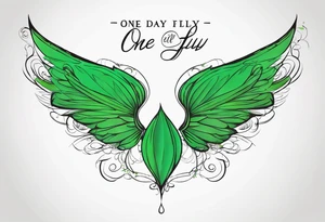 Green fairy wings with text “one day I’ll fly away” tattoo idea