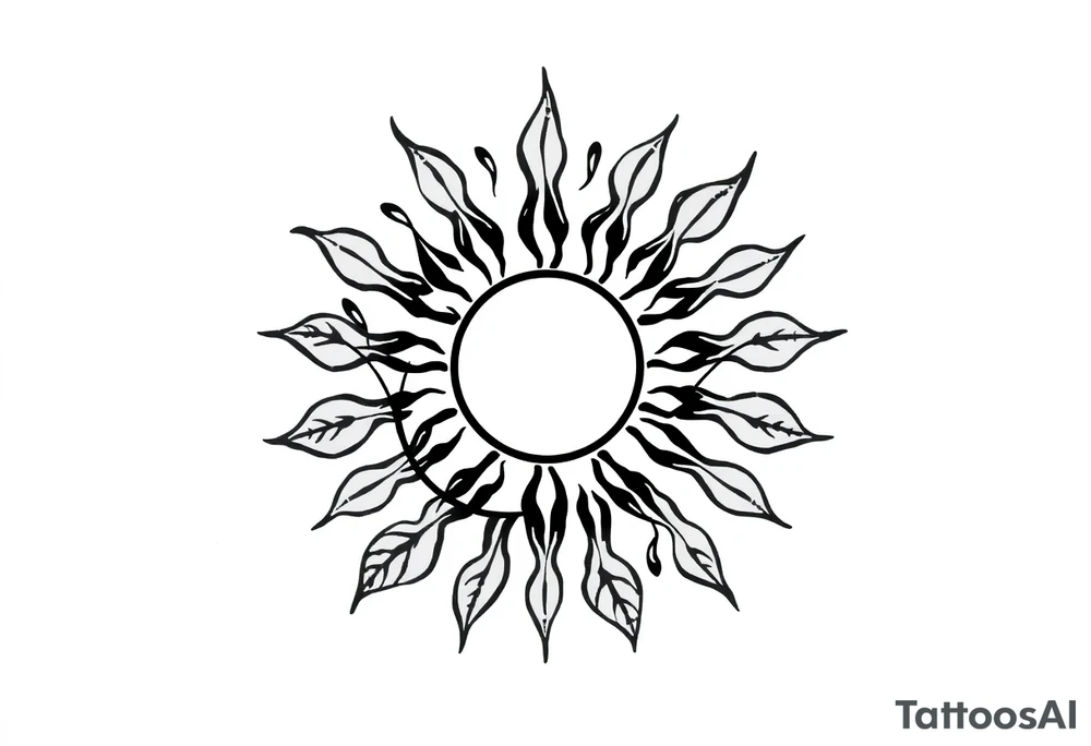 Sun with stem and leaves tattoo idea