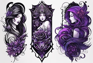 lines around wrist, abstract, black and purple, covered from wrist to forearm, fully covered, no borders, blackwork, no faces tattoo idea