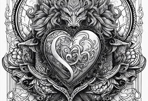 Vertical full sleeve. Lovecraftian creature, protecting a heart. tattoo idea