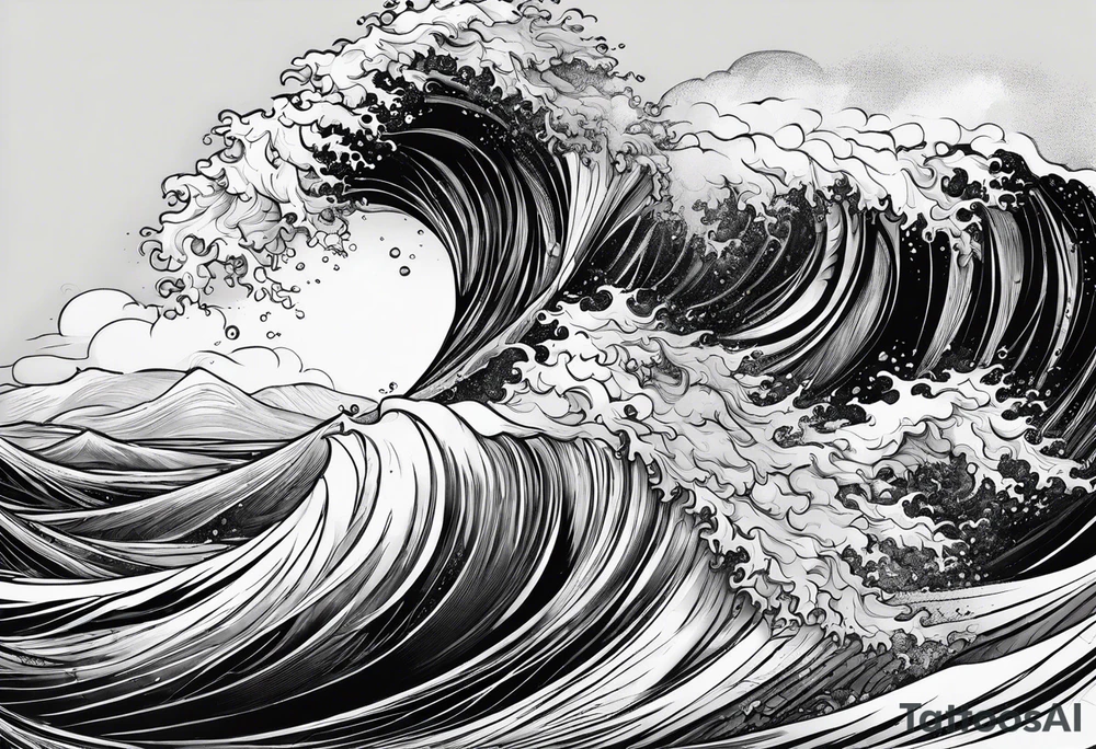 picture 8 by 8 centimeters of sea waves during a storm tattoo idea