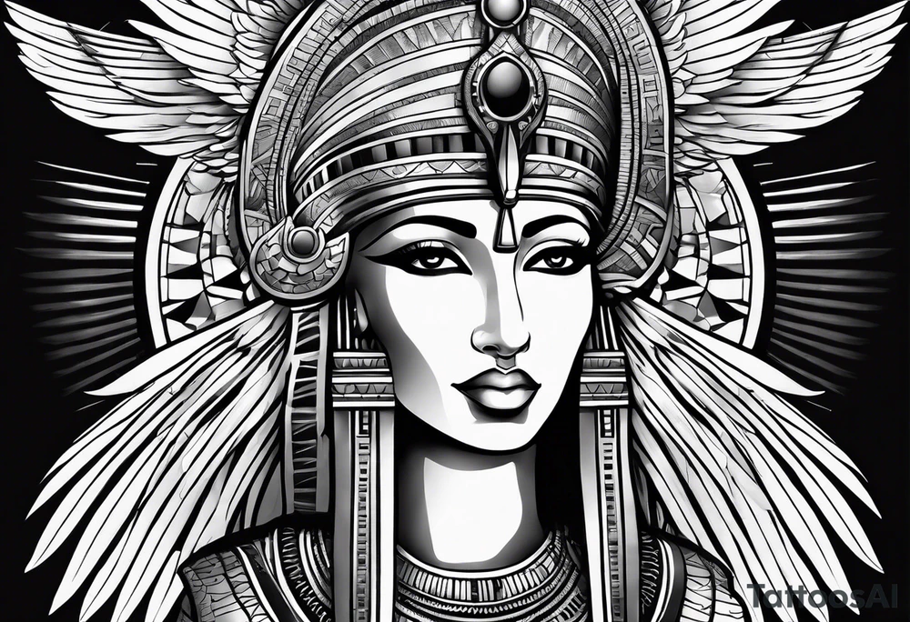 black and white Egyptian goddess Isis tattoo idea