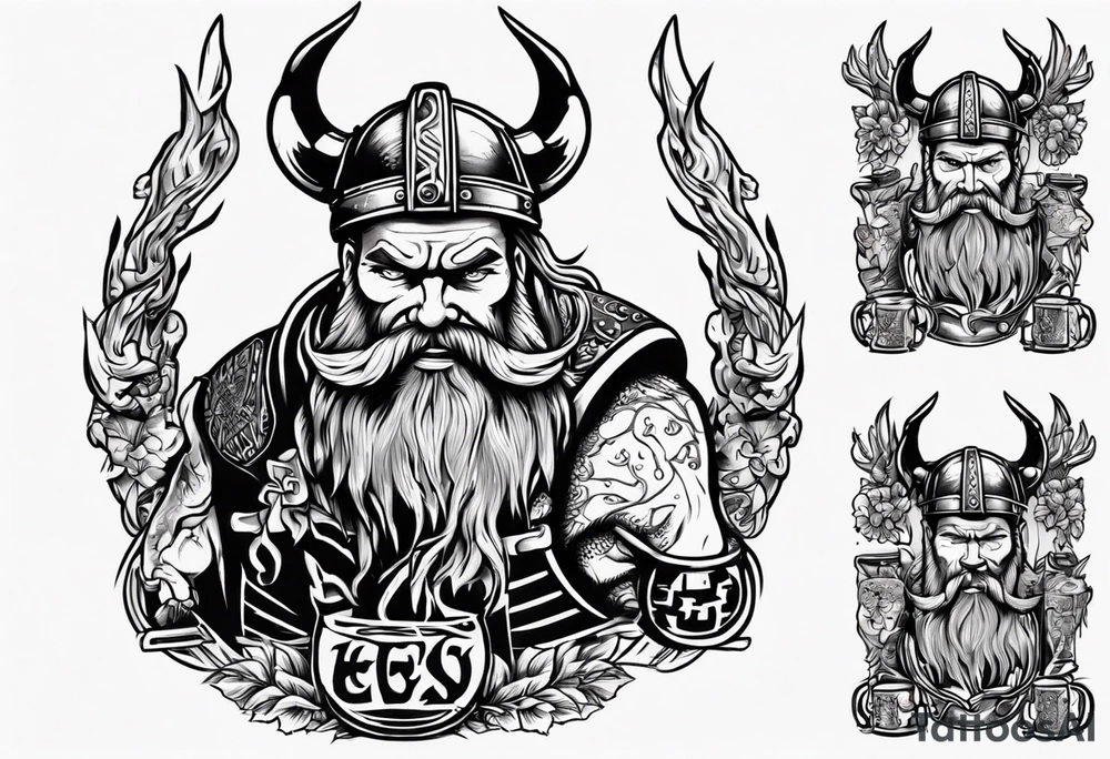 viking holding a beer tattoo idea