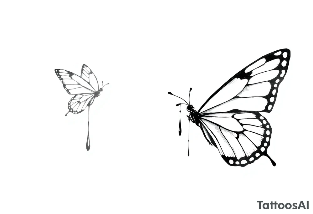 Bleeding butterfly and a second one who is in mental horror style just left and down from the first one tattoo idea