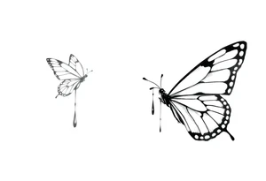 Bleeding butterfly and a second one who is in mental horror style just left and down from the first one tattoo idea