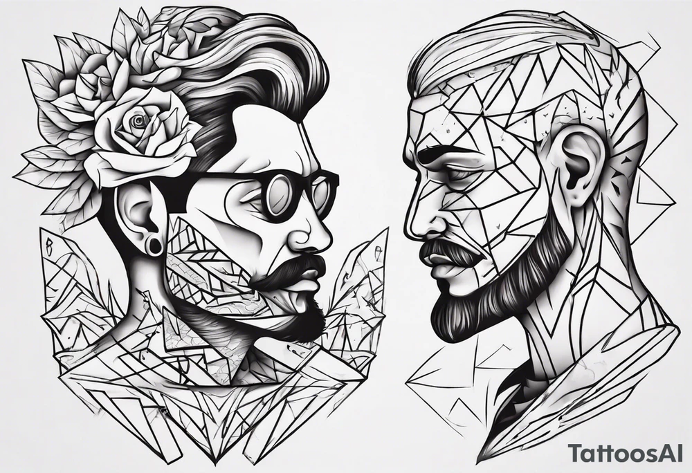 dad and son contour tattoo idea