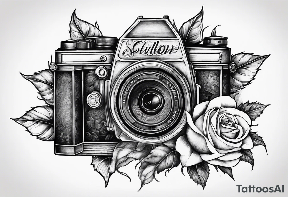 sunflower, camera, flower rose , book tattoo idea
