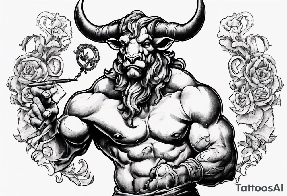 minotaur holding a labris tattoo idea