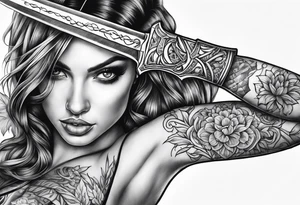 Female holding dagger tattoo idea