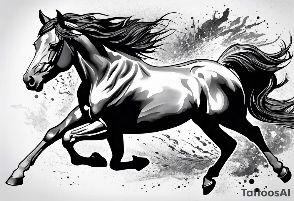 Mustang horse running along blood stomping tattoo idea Mustang horse running along blood stomping tattoo idea