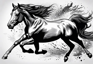 Mustang horse running along blood stomping tattoo idea