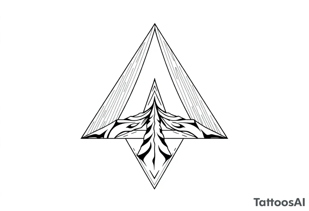 Five different paths meet in the center but should be back psychedelic and trippy and should be geometric lines and simple in a triangular shape tattoo idea