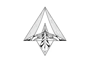 Five different paths meet in the center but should be back psychedelic and trippy and should be geometric lines and simple in a triangular shape tattoo idea