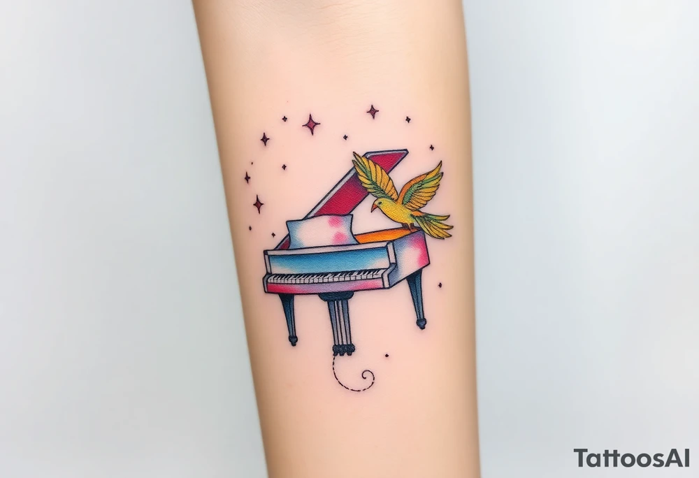 dream grand piano under the stars swirl pheonix tattoo idea