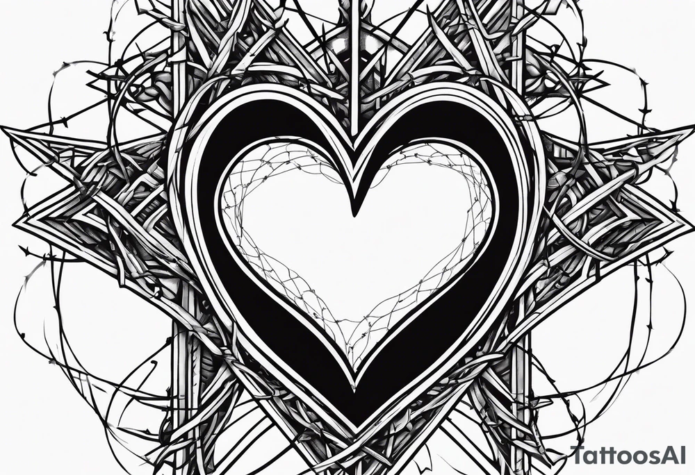 the words “i keep a close eye on this heart of mine” with barbed wire wrapped around it tattoo idea