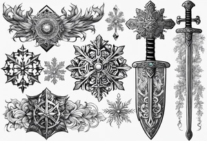 snowflakes on swords tattoo idea