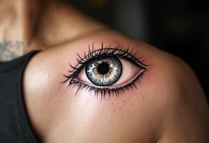 A vivid eyeball tattoo inked directly onto the sclera (white of the eye tattoo idea