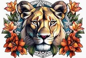 Lioness with lilies tattoo idea