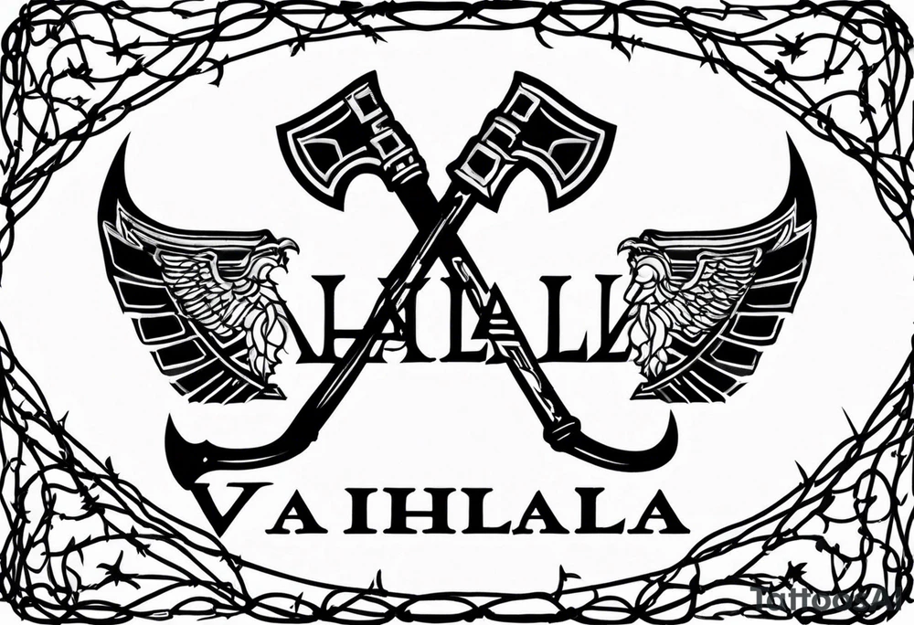 Valhalla round shield axe barbed wire chains tattoo idea