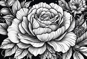 create delicate sketch of a floral tattoo with roses and marigold flowers tattoo idea