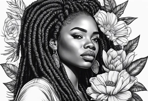 Black Woman with locs and flowers tattoo idea