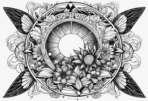 Design a sleeve arm tattoo that symbolizes power, peace and love with the sun and moon and with flowers and butterflies but also shows masculinity tattoo idea