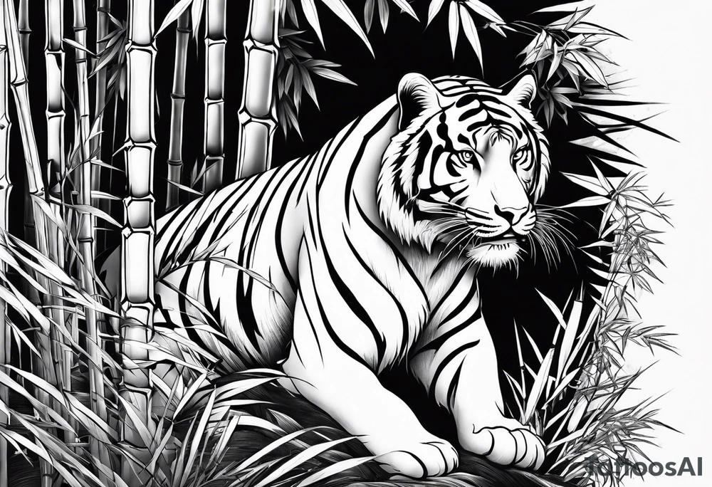 Crouching Tiger in bamboo forest tattoo idea