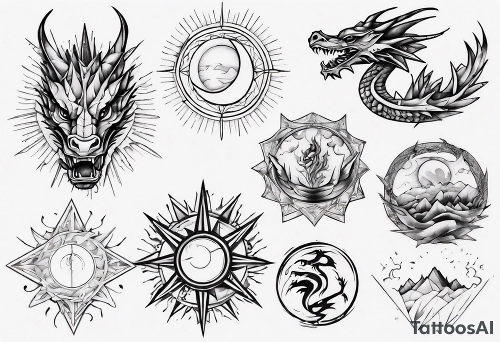 Dragón with the sun tattoo idea