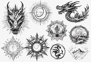 Dragón with the sun tattoo idea