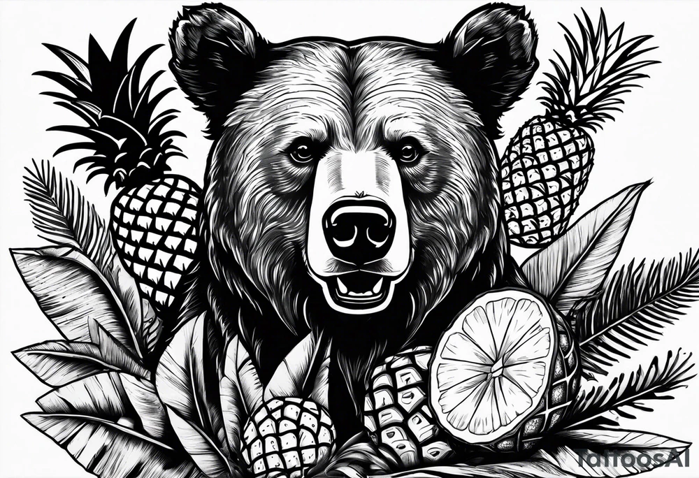 Bear loves pineapples and coconuts tattoo idea