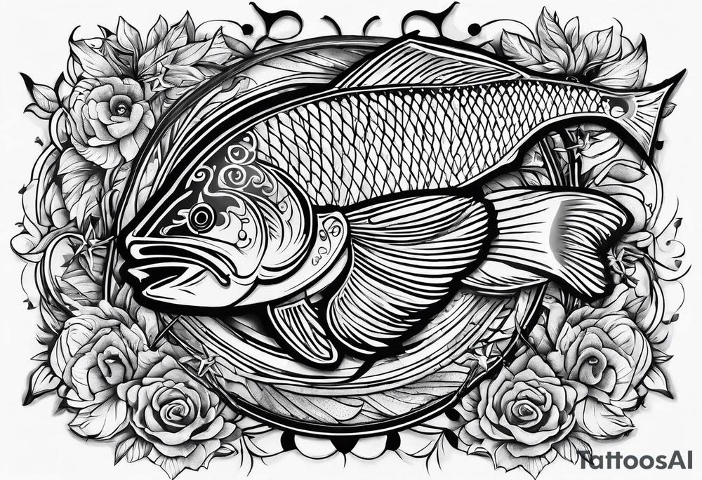 Fishingpole with memorium of a friend tattoo idea