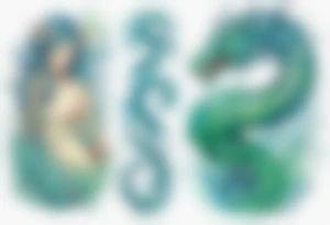 a blue-green Naiad next to a sea serpent tattoo idea