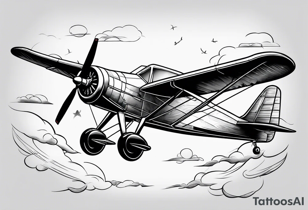sketch of adventure plane in perspective from the above tattoo idea