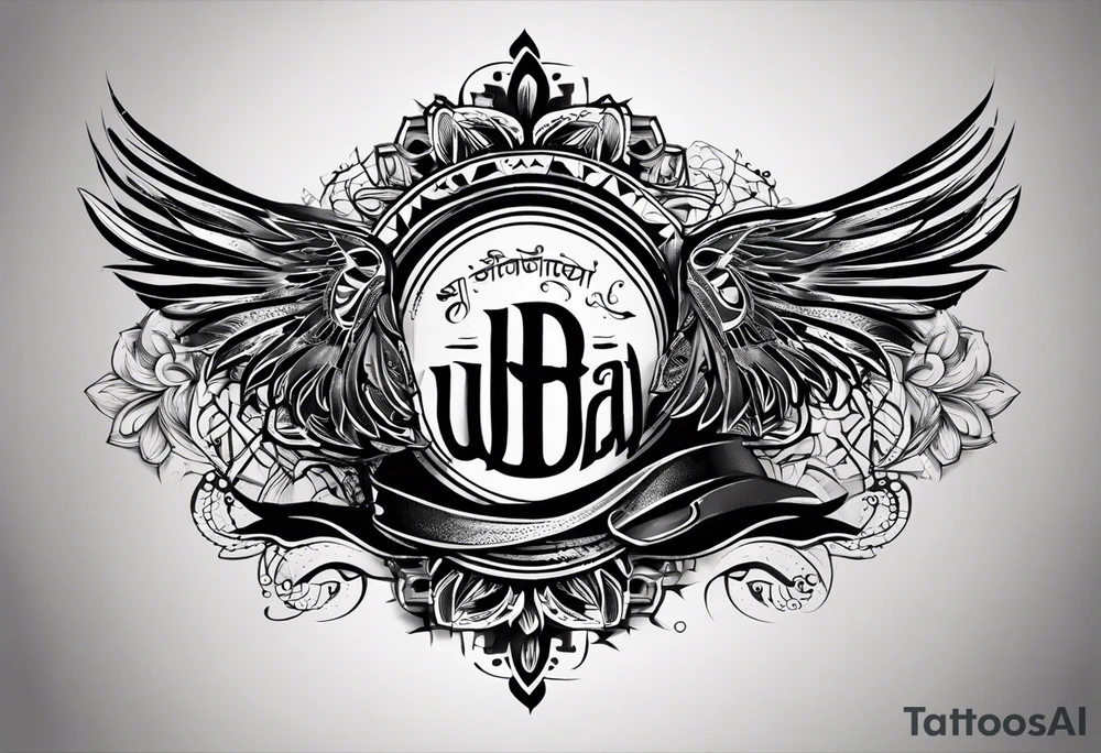 create simple and plain text tattoo which says Udbhav - a new beginning along with date 29.10.2015 tattoo idea