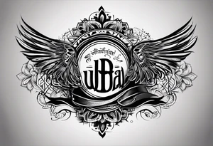 create simple and plain text tattoo which says Udbhav - a new beginning along with date 29.10.2015 tattoo idea