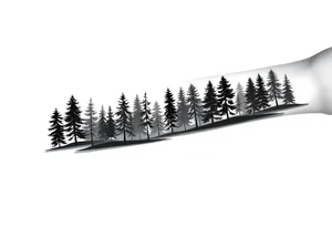Coniferouse forest silhouette with black and gray trees around the forearm a tattoo tattoo idea