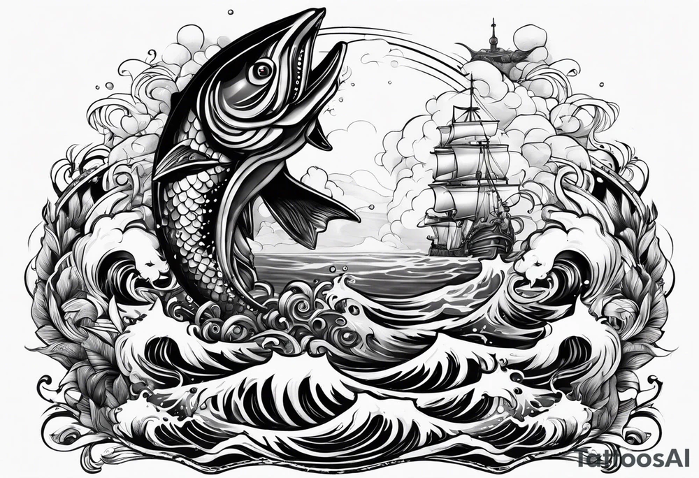 Neptun mit ganzen Körper im Wasser stehend tattoo idea