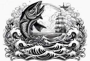 Neptun mit ganzen Körper im Wasser stehend tattoo idea