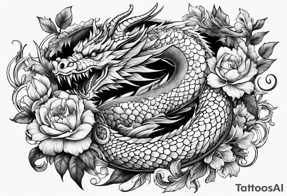 Drache mit Körper und mit Kirschblüten tattoo idea
