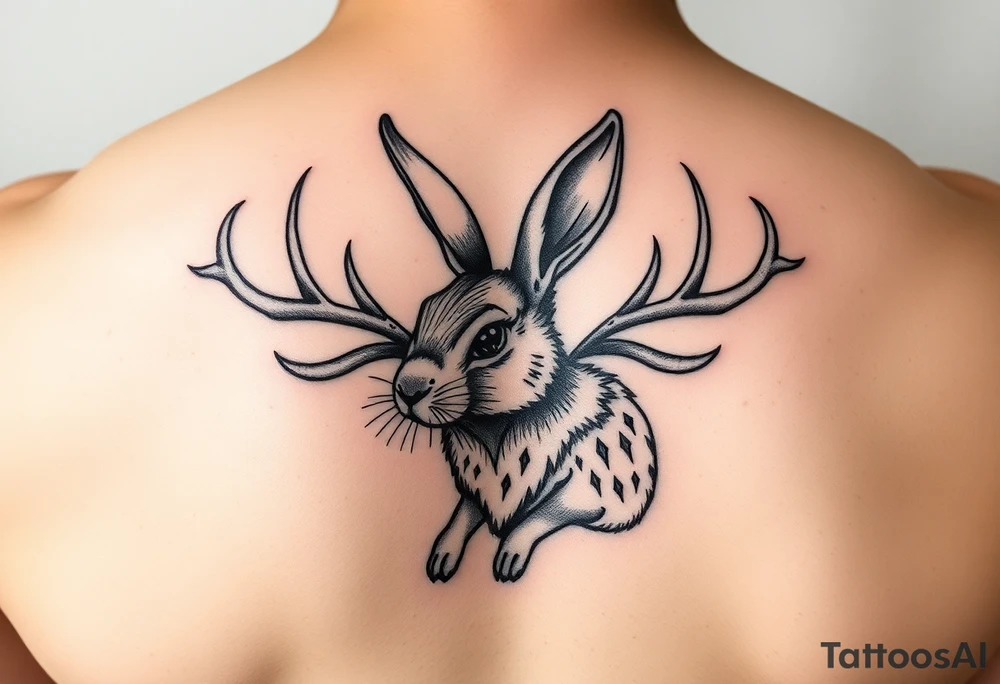 tribal, low detail jack rabbit with antlers tattoo idea