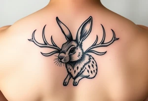 tribal, low detail jack rabbit with antlers tattoo idea