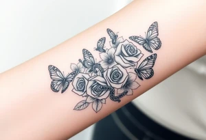Joker tattoo with roses and a snake through the roses and money butterfly’s with filler ink tattoo idea