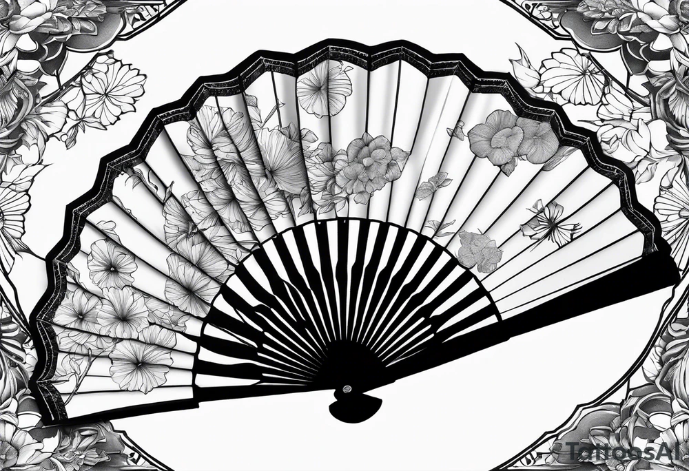 Japanese paper fan unfolded with ribbon at the end beautiful unique tattoo idea